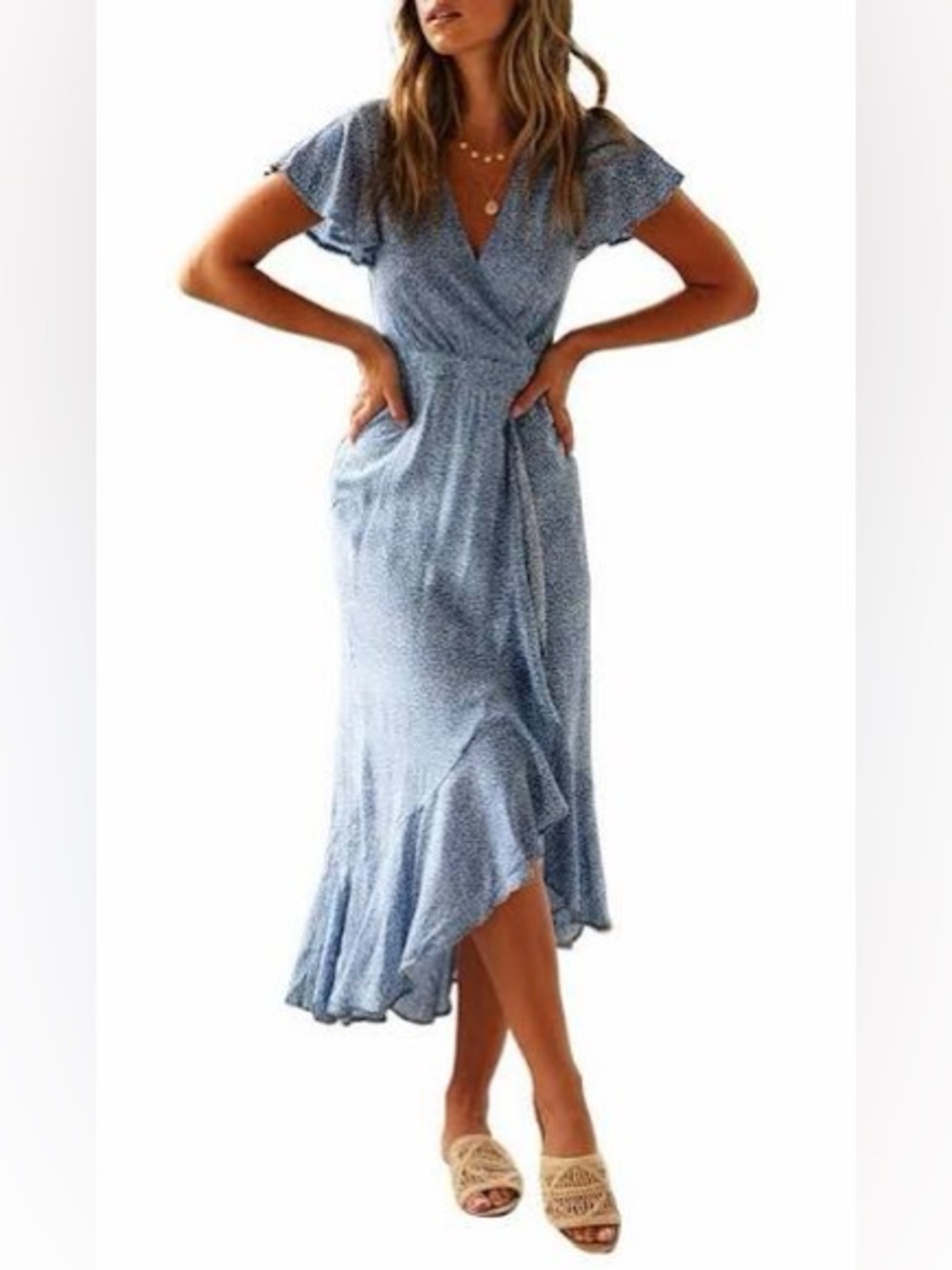 Blue and White Floral Wrap Dress